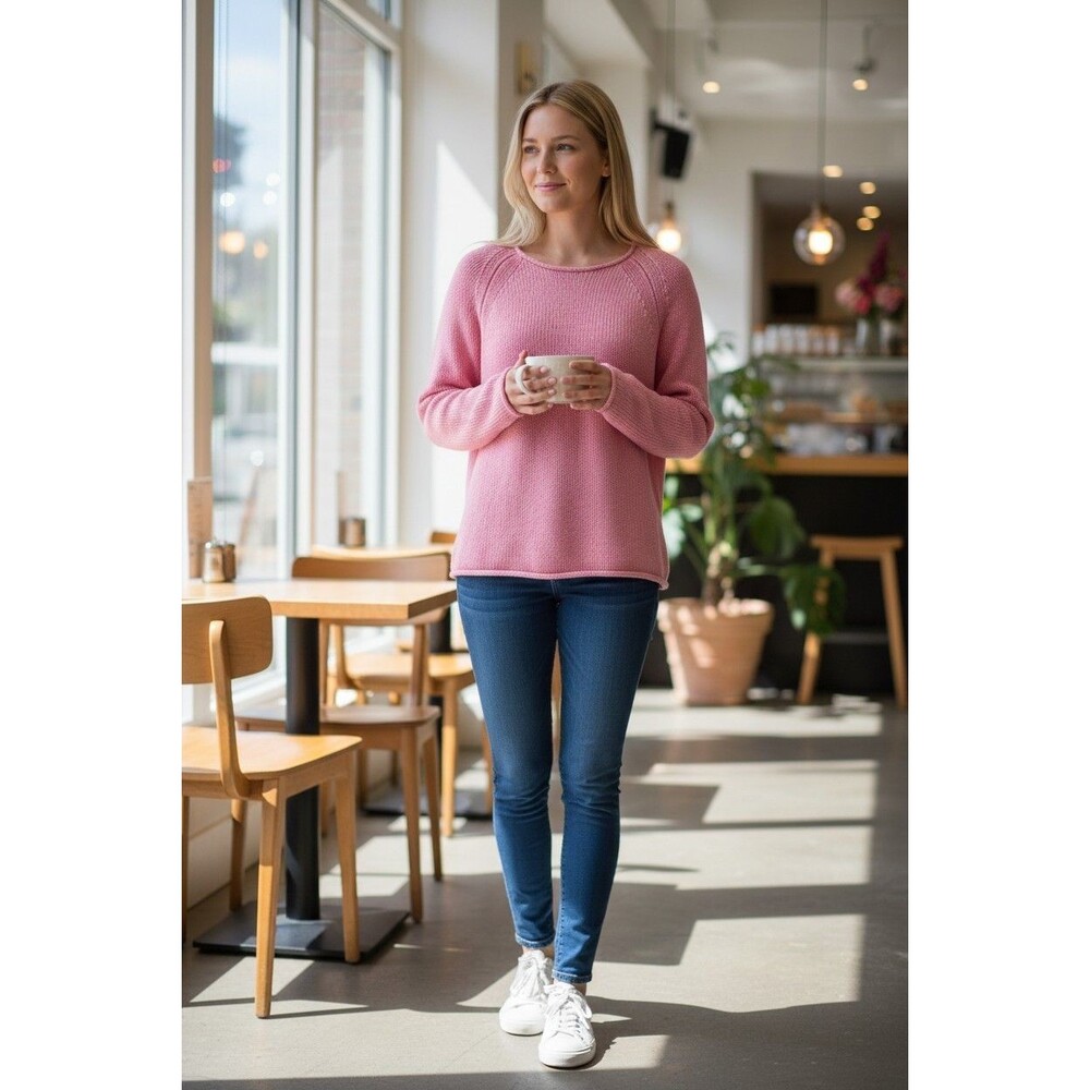 J Crew Pink Roll Neck Sweater Womens Small Cotton Preppy Coastal Grandma